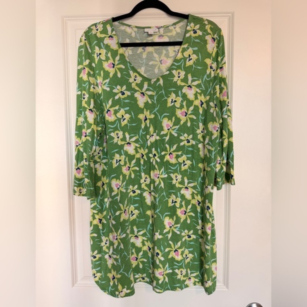 J. Jill Green Floral Print Women’s Tunic size XL